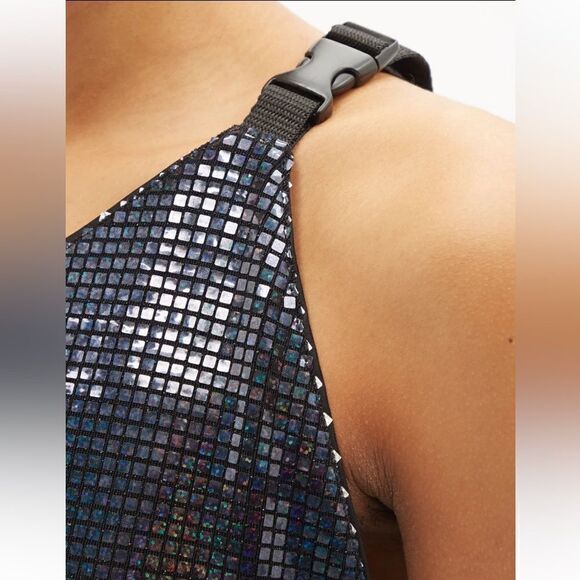 NEW Dodo Bar Or Vika Buckled Sequin Embellished Top One Shoulder Black Size 10 - Picture 5 of 14